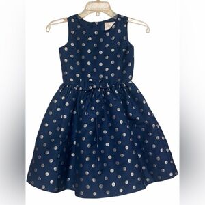 Elegant Navy Kids Dress with Silver Polka Dots Size 7